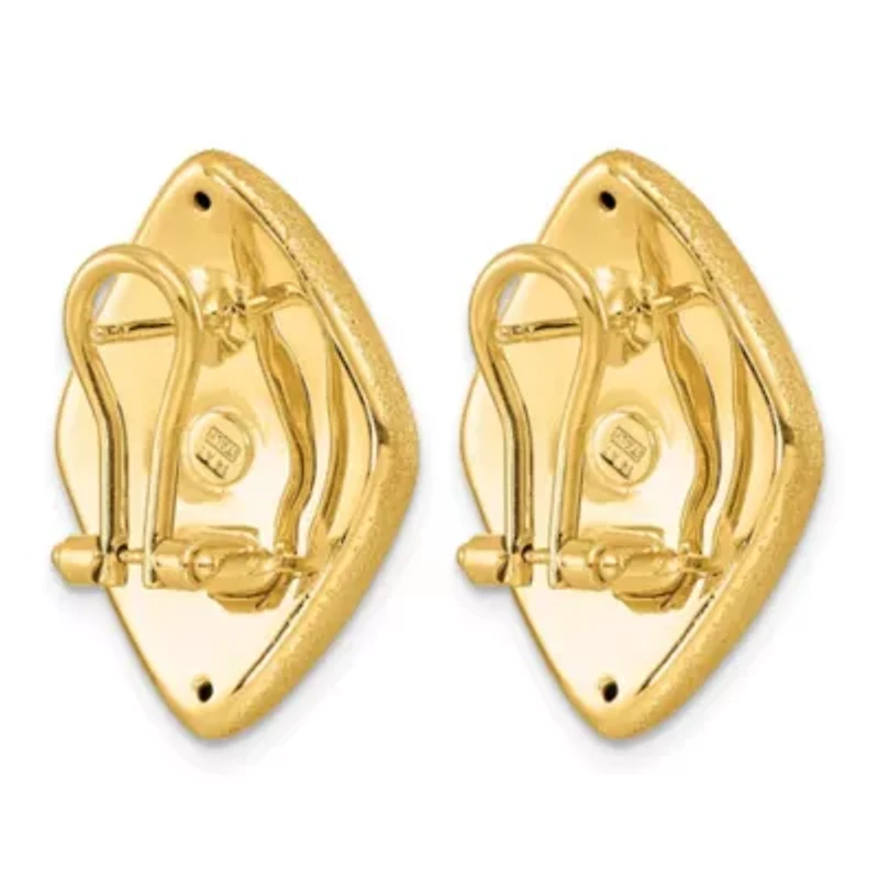 14K Yellow Gold Polished and Satin Puffed Kite Omega Back Earrings