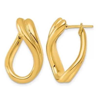 14K Yellow Gold Polished Graduated Grooved and Twisted Hoop Earrings