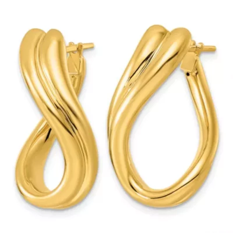 14K Yellow Gold Polished Graduated Grooved and Twisted Hoop Earrings