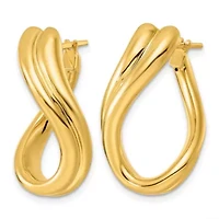 14K Yellow Gold Polished Graduated Grooved and Twisted Hoop Earrings