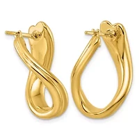 14K Yellow Gold Polished Graduated Grooved and Twisted Hoop Earrings