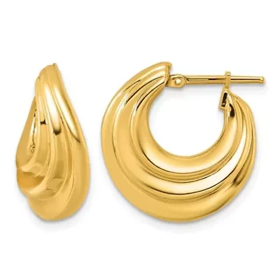 14K Yellow Gold Polished Tri-Layer Waved Hoop Earrings