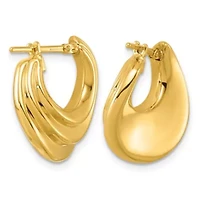 14K Yellow Gold Polished Tri-Layer Waved Hoop Earrings