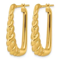 14K Yellow Gold Polished and Satin Twisted Tapered Hoop Earrings