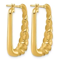 14K Yellow Gold Polished and Satin Twisted Tapered Hoop Earrings