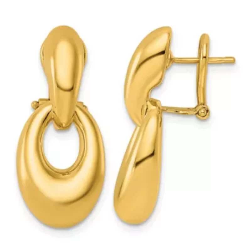 14K Yellow Gold Polished Puffed Oval Drop Omega Back Dangle Earrings