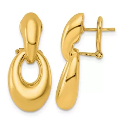 14K Yellow Gold Polished Puffed Oval Drop Omega Back Dangle Earrings