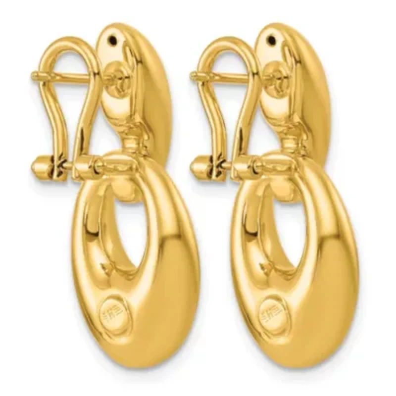 14K Yellow Gold Polished Puffed Oval Drop Omega Back Dangle Earrings