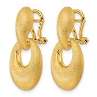 14K Yellow Gold Polished and Satin Puffed Oval Drop Omega Back Dangle Earrings
