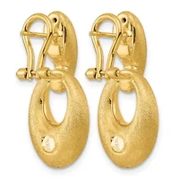 14K Yellow Gold Polished and Satin Puffed Oval Drop Omega Back Dangle Earrings