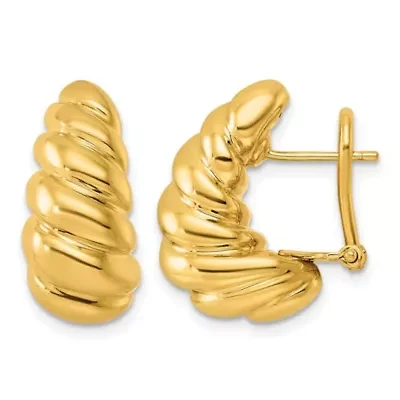 14K Yellow Gold Polished Twisted Crescent Omega Back Earrings