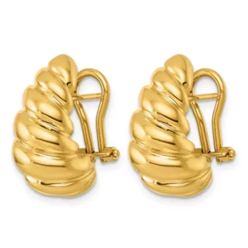 14K Yellow Gold Polished Twisted Crescent Omega Back Earrings
