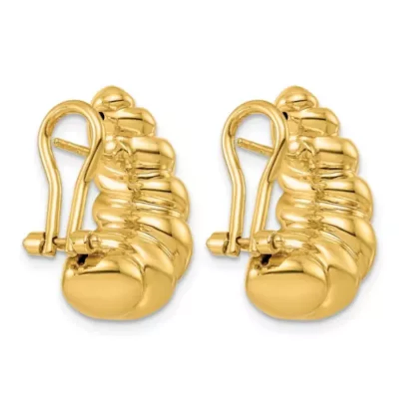 14K Yellow Gold Polished Twisted Crescent Omega Back Earrings