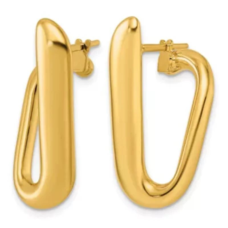 14K Yellow Gold Polished Offset Oval Hoop Earrings