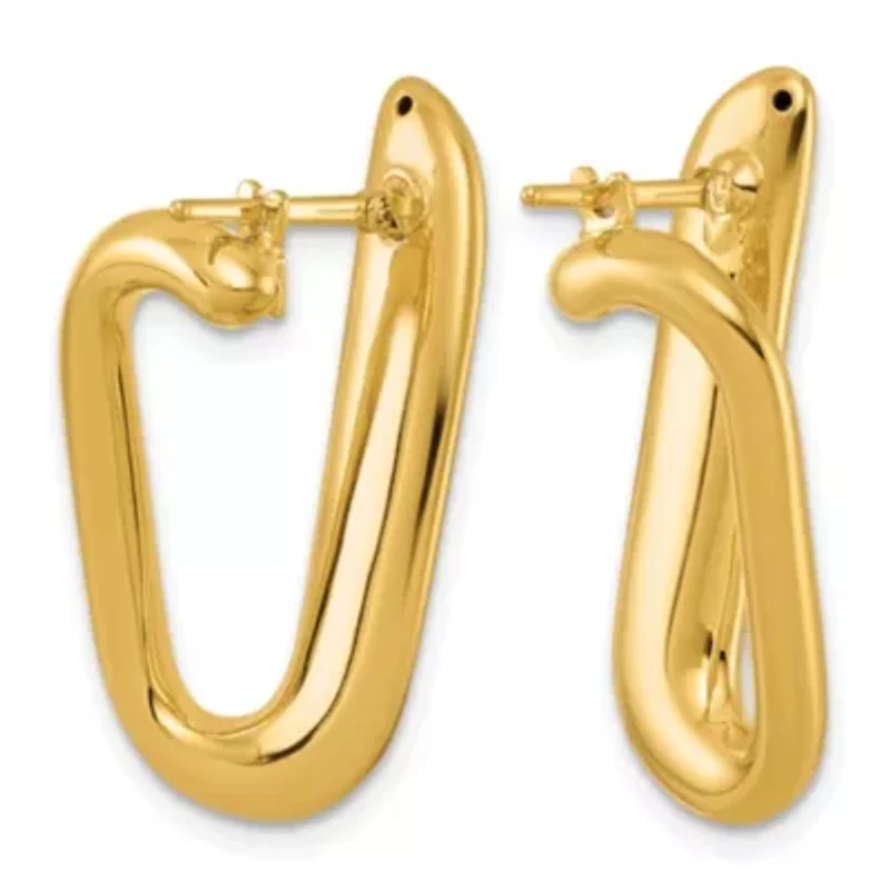 14K Yellow Gold Polished Offset Oval Hoop Earrings