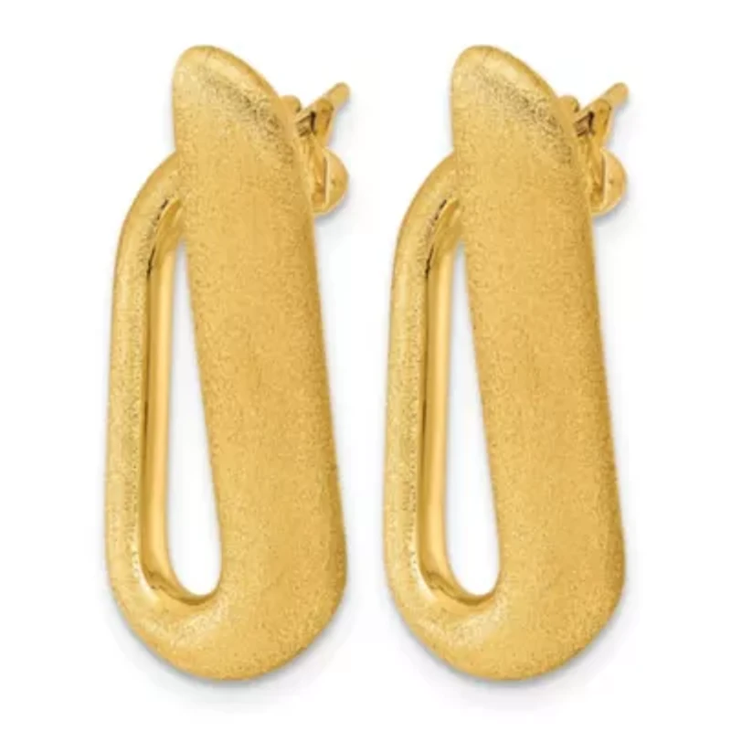 14K Yellow Gold Polished and Satin Offset Oval Hoop Earrings