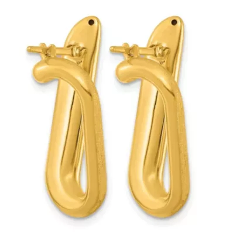 14K Yellow Gold Polished and Satin Offset Oval Hoop Earrings
