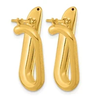 14K Yellow Gold Polished and Satin Offset Oval Hoop Earrings