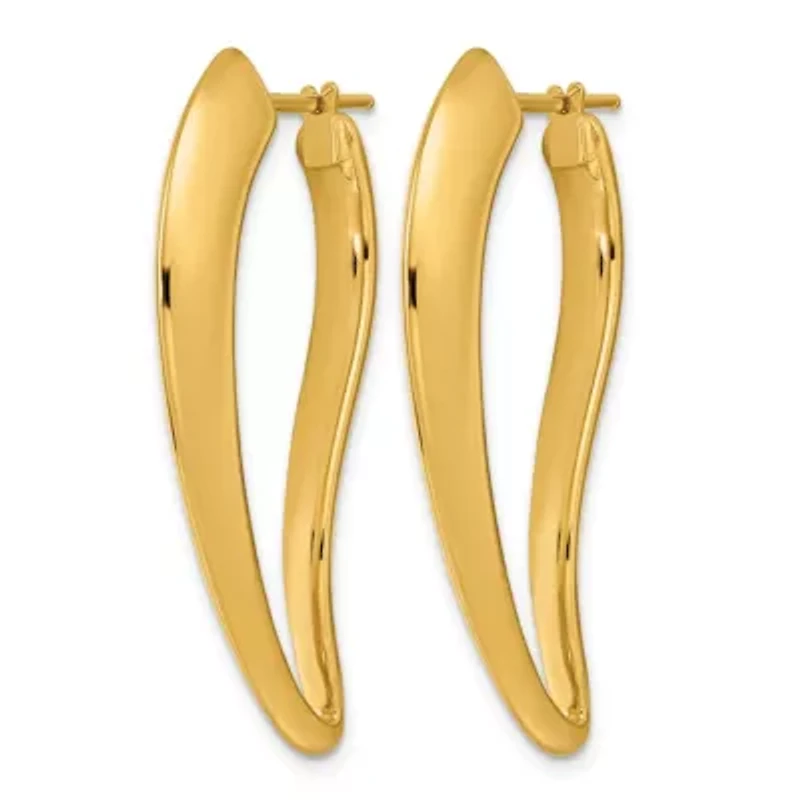 14K Yellow Gold Polished Tapered Knife Edge Hoop Earrings
