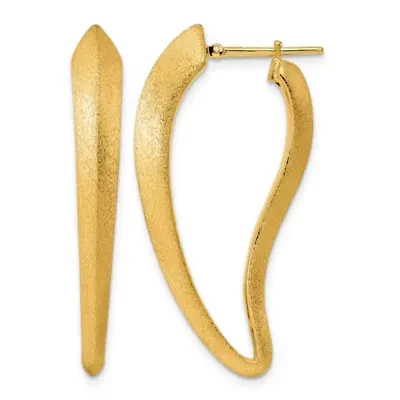 14K Yellow Gold Polished and Satin Tapered Knife Edge Hoop Earrings
