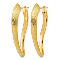 14K Yellow Gold Polished and Satin Tapered Knife Edge Hoop Earrings