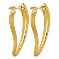 14K Yellow Gold Polished and Satin Tapered Knife Edge Hoop Earrings