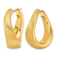 14K Yellow Gold Polished and Satin Twisted U-Shape Hoop Earrings