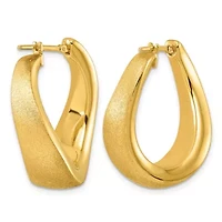 14K Yellow Gold Polished and Satin Twisted U-Shape Hoop Earrings