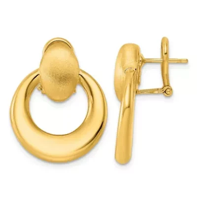 14K Yellow Gold Polished and Satin Tapered Circle Omega Back Earrings