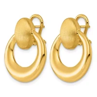14K Yellow Gold Polished and Satin Tapered Circle Omega Back Earrings