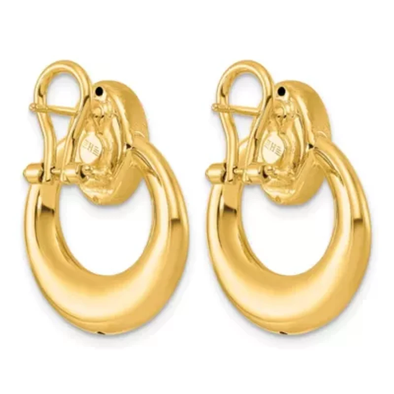 14K Yellow Gold Polished and Satin Tapered Circle Omega Back Earrings