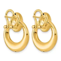 14K Yellow Gold Polished and Satin Tapered Circle Omega Back Earrings