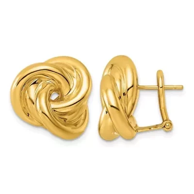 14K Yellow Gold Polished Love Knot Omega Back Earrings