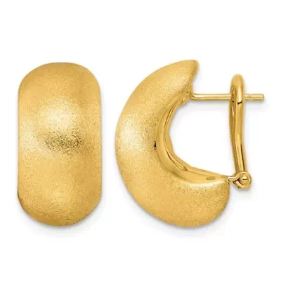 14K Yellow Gold Polished and Satin 10.5mm C-Hoop Omega Back Earrings