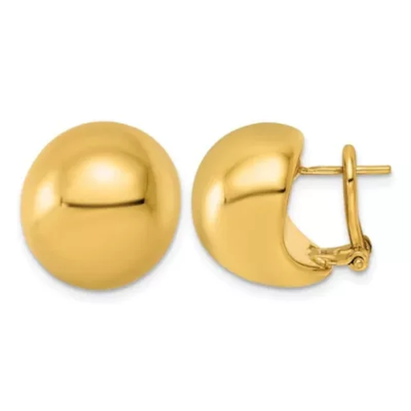 14K Yellow Gold Polished Puffed Button Omega Back Post Earrings