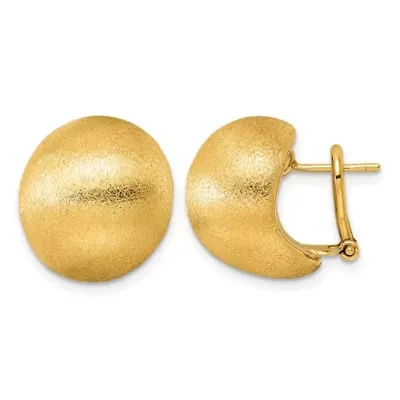 14K Yellow Gold Satin Puffed Button Omega Back Post Earrings