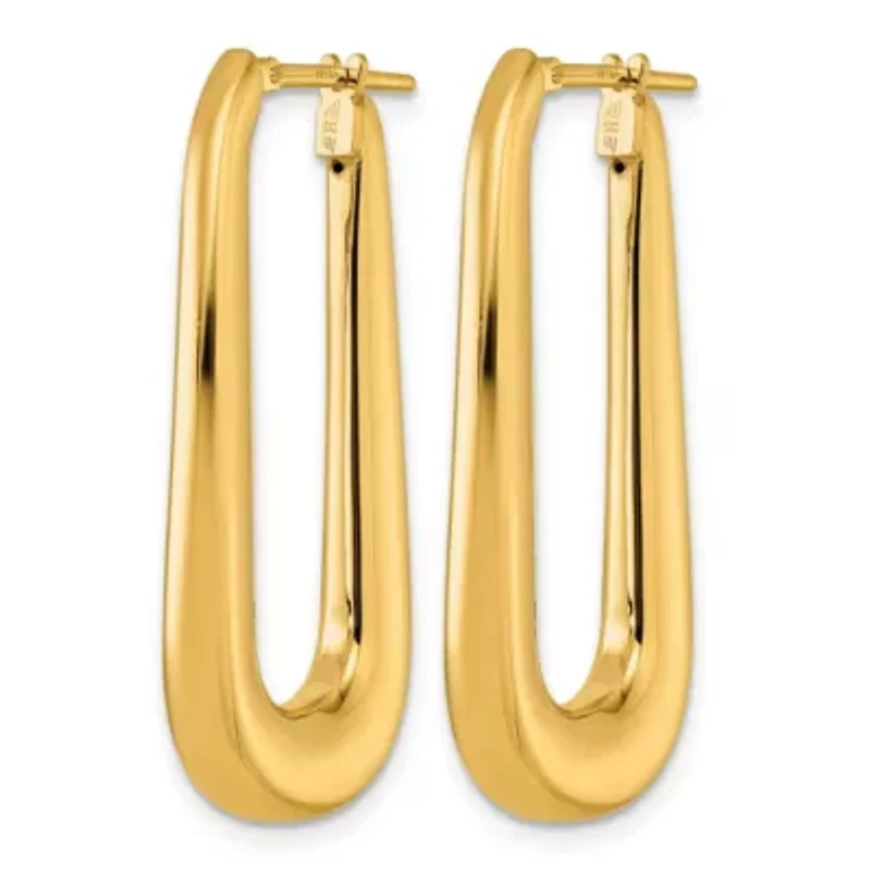 14K Yellow Gold Polished Tapered Oval Hoop Earrings