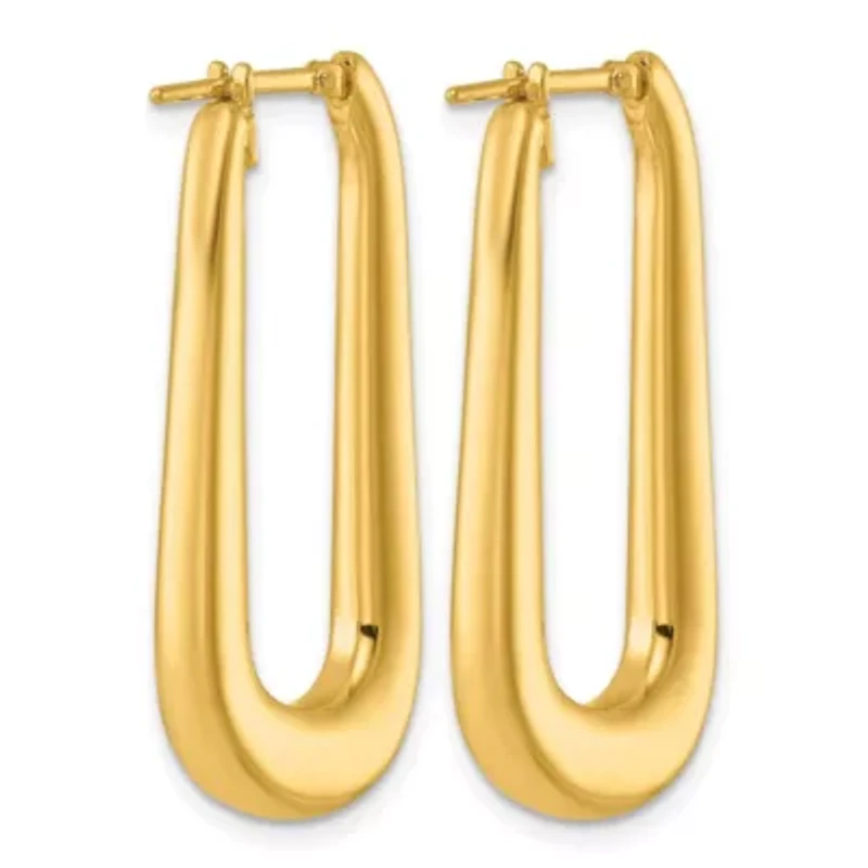 14K Yellow Gold Polished Tapered Oval Hoop Earrings