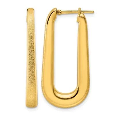 14K Yellow Gold Polished and Satin Tapered Oval Hoop Earrings
