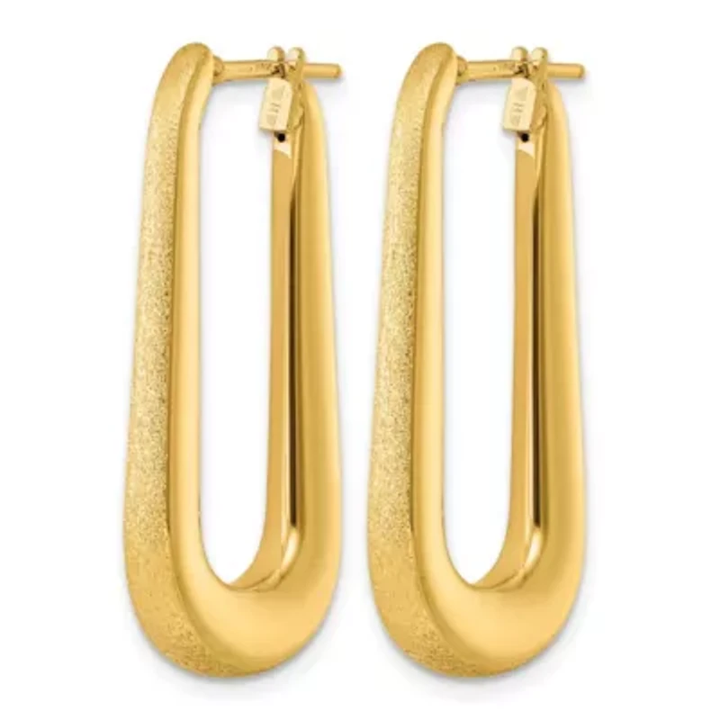 14K Yellow Gold Polished and Satin Tapered Oval Hoop Earrings
