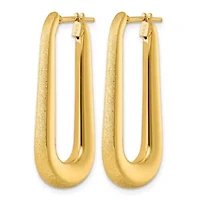 14K Yellow Gold Polished and Satin Tapered Oval Hoop Earrings