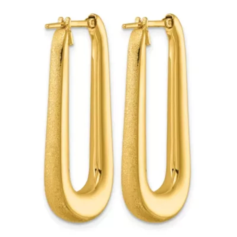 14K Yellow Gold Polished and Satin Tapered Oval Hoop Earrings