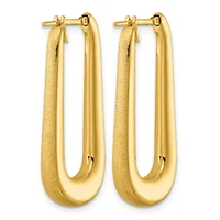 14K Yellow Gold Polished and Satin Tapered Oval Hoop Earrings