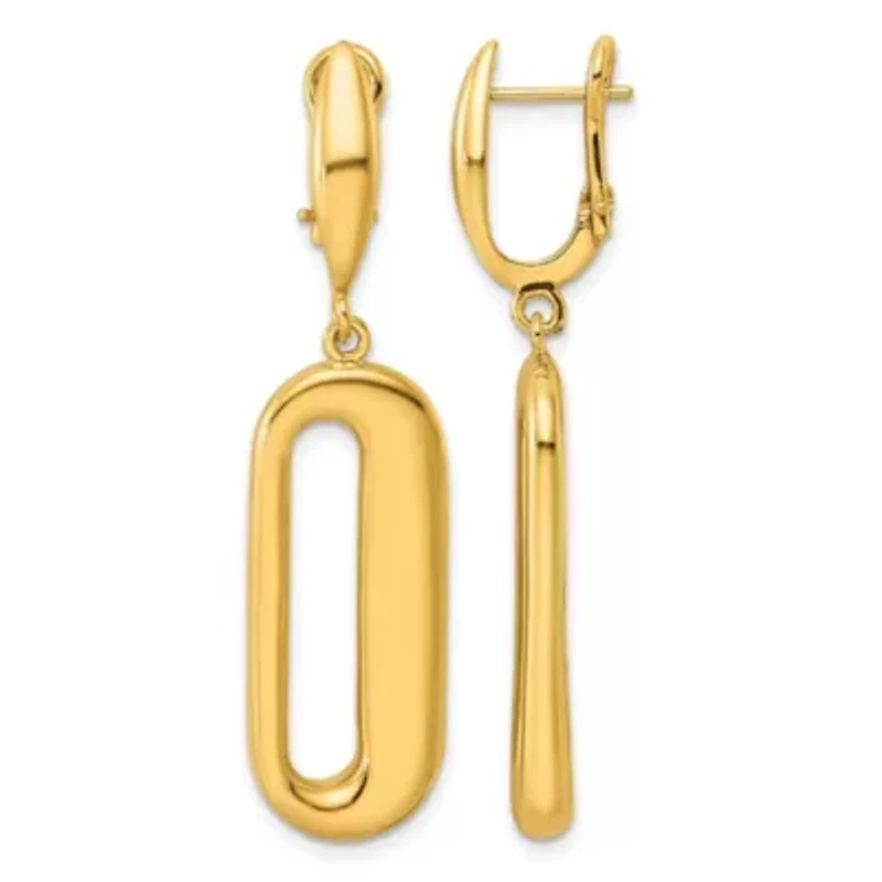 14K Yellow Gold Polished Asymmetrical Oval Dangle Omega Back Earrings