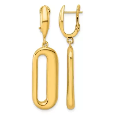 14K Yellow Gold Polished Asymmetrical Oval Dangle Omega Back Earrings