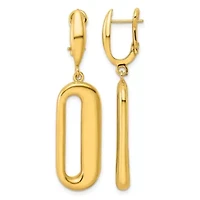 14K Yellow Gold Polished Asymmetrical Oval Dangle Omega Back Earrings