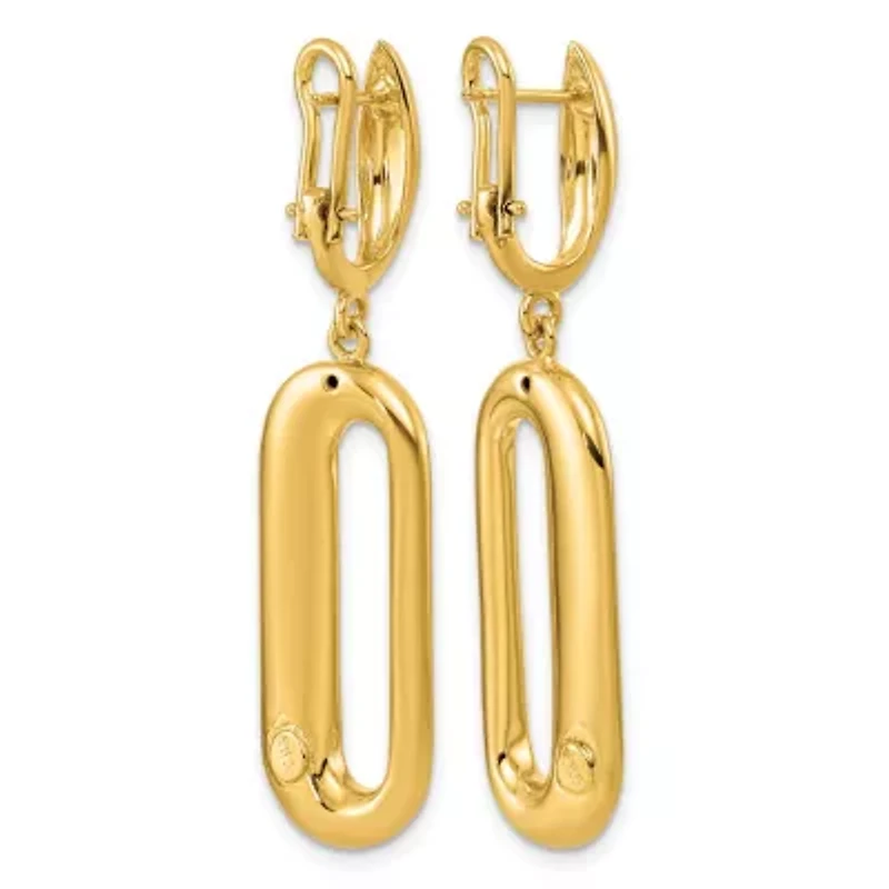 14K Yellow Gold Polished Asymmetrical Oval Dangle Omega Back Earrings
