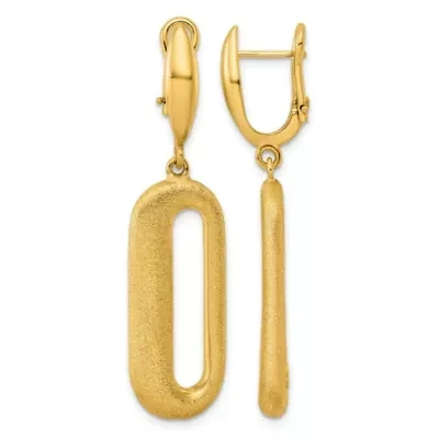 14K Yellow Gold Polished and Satin Asymmetrical Oval Dangle Omega Back Earrings