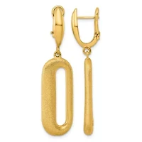 14K Yellow Gold Polished and Satin Asymmetrical Oval Dangle Omega Back Earrings