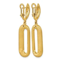 14K Yellow Gold Polished and Satin Asymmetrical Oval Dangle Omega Back Earrings